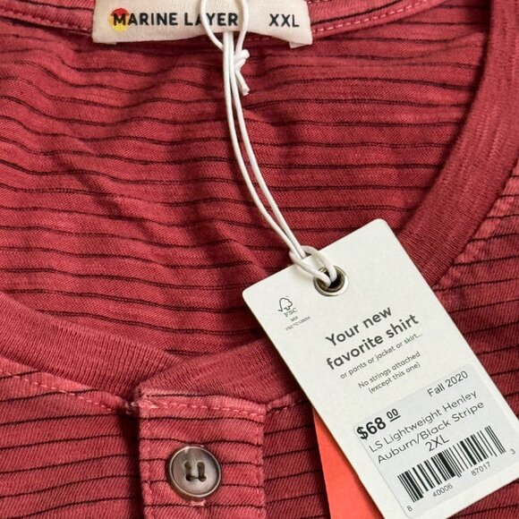 Marine Layer Auburn/Black Striped red Henley Shirt XXL long sleeves men’s new - Picture 3 of 16
